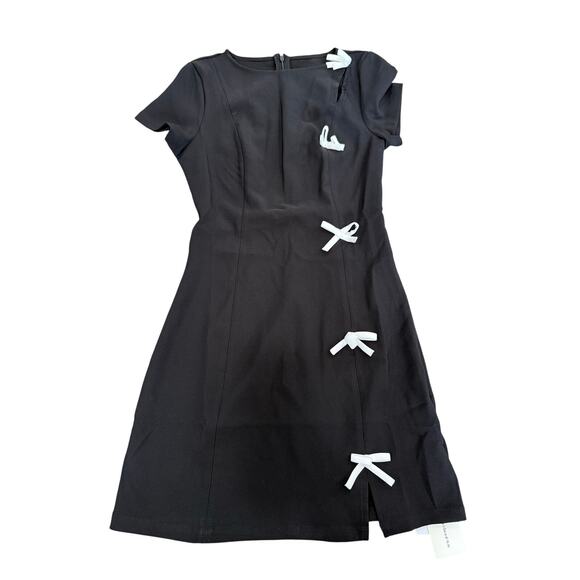 Commense Bows Girly Side Split Cutout Black Stretch Mini Dress XS - Picture 3 of 5